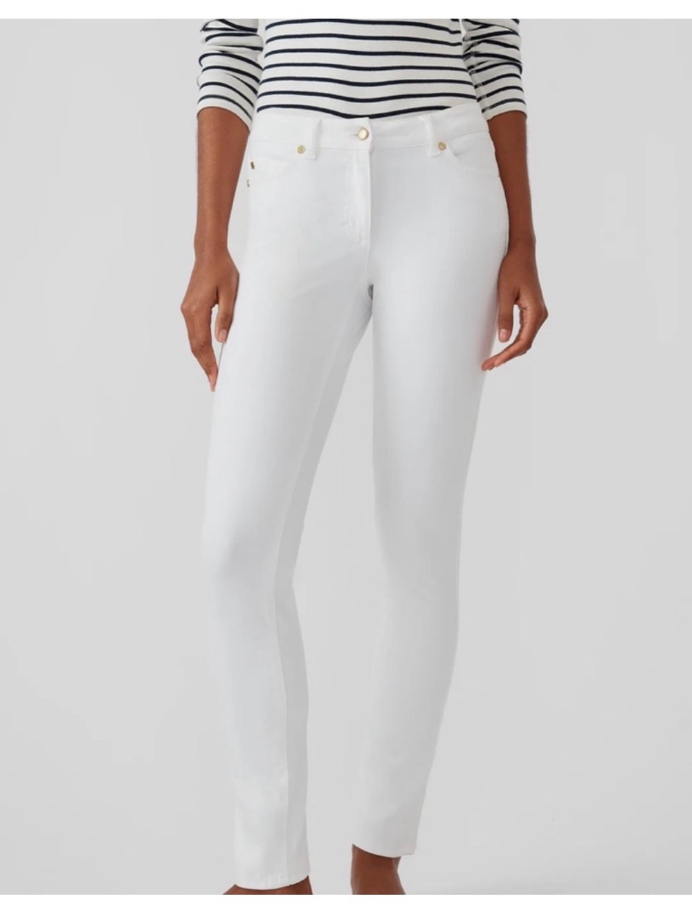 J. McLaughlin White Skinny Jeans with Gold-Tone Details